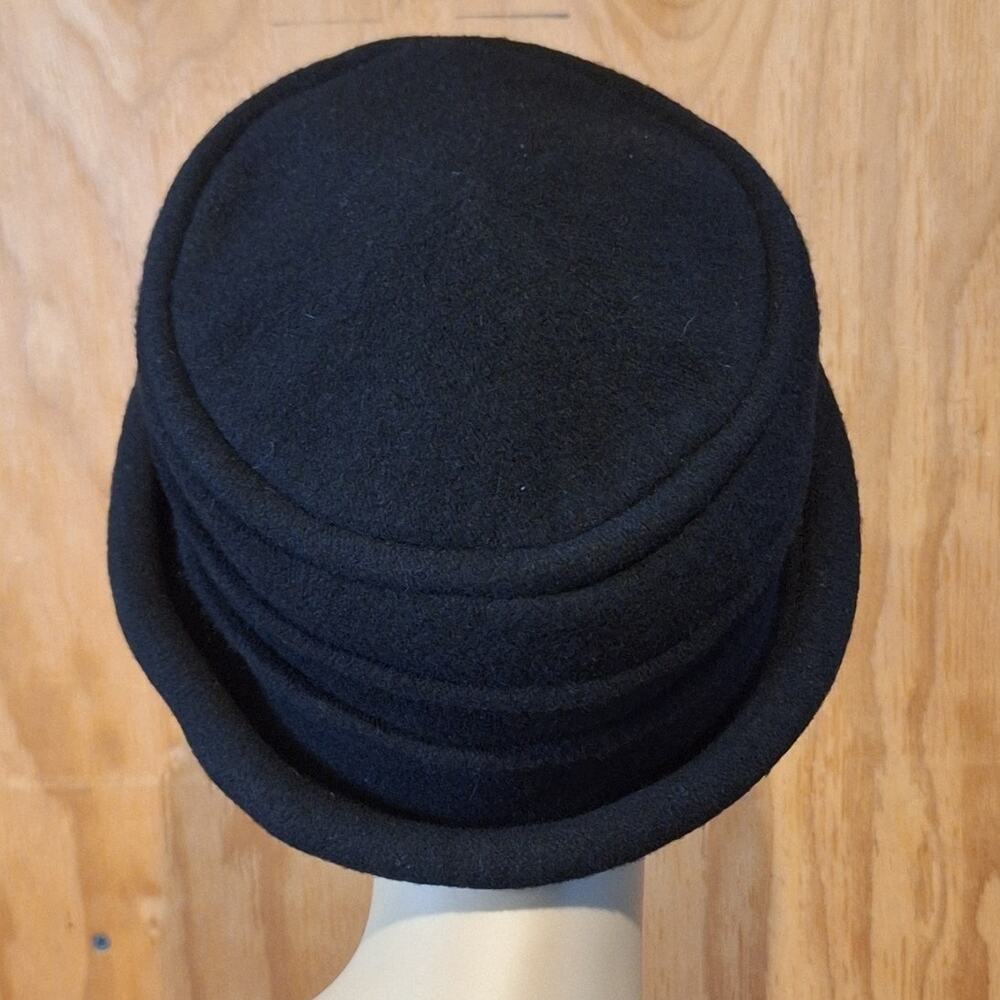 Scala Collezione Hat One Size 22" Black 100% Wool Rolled Cloche Classic Italian - Picture 4 of 6